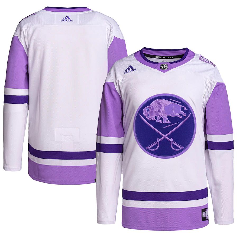 Men Buffalo Sabres adidas White Purple Hockey Fights Cancer Primegreen Authentic Blank Practice NHL Jersey